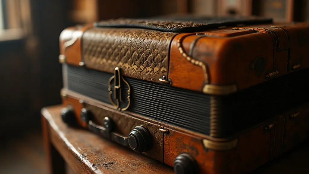 Detailed view of an antique accordion
