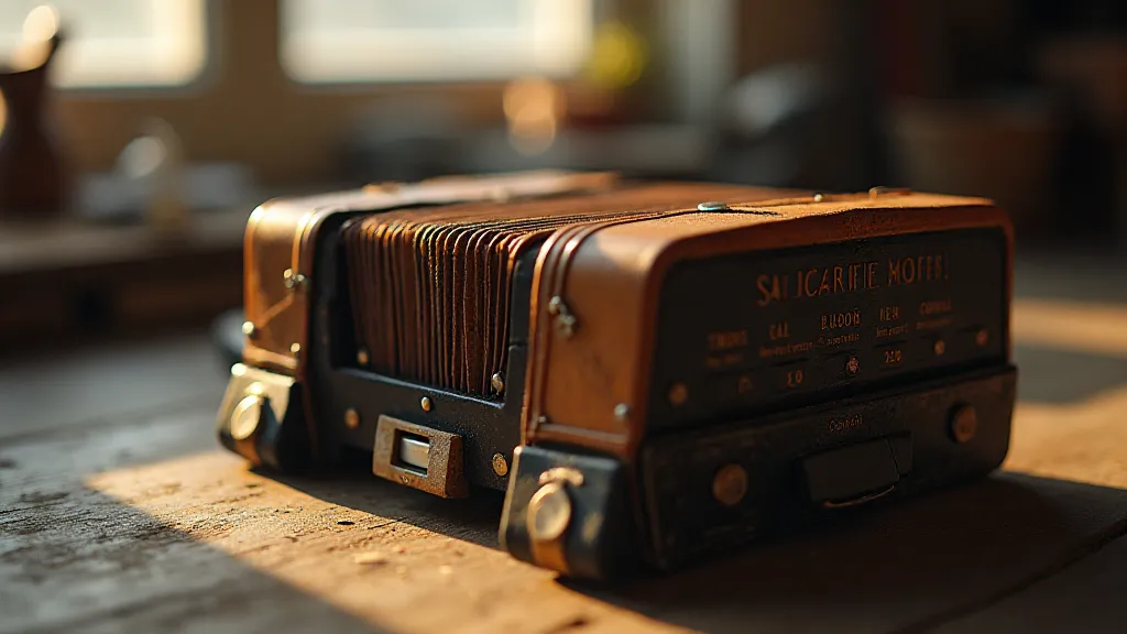 Antique accordion on a workbench