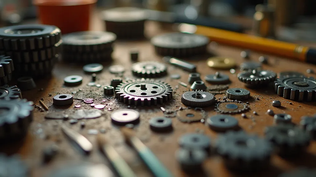 A craftsman's workbench with miniature railroad parts