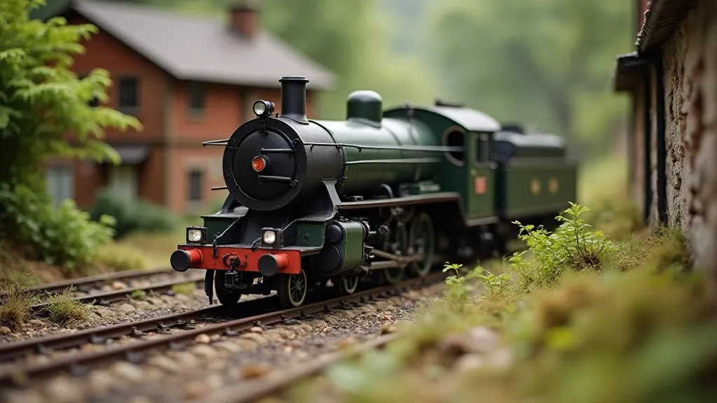 HO scale locomotive in a realistic miniature railway scene