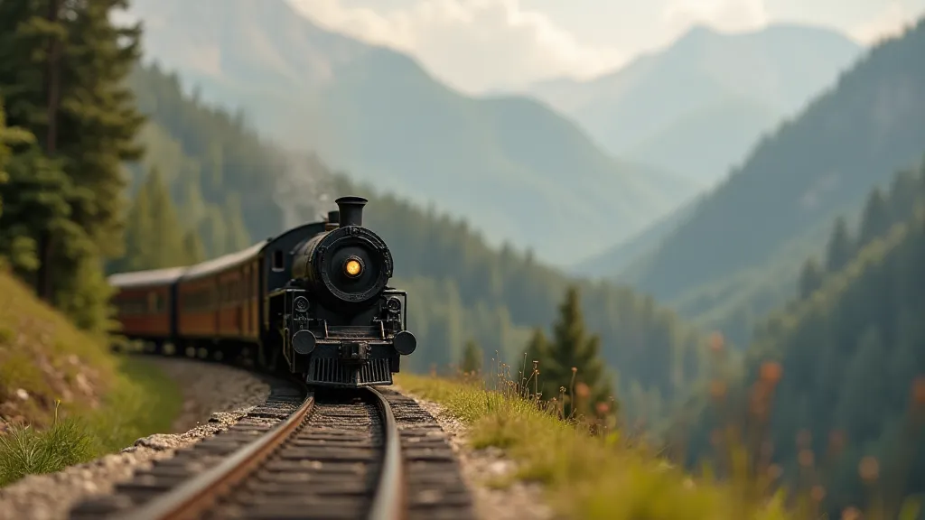 N Scale Train in Mountainous Landscape