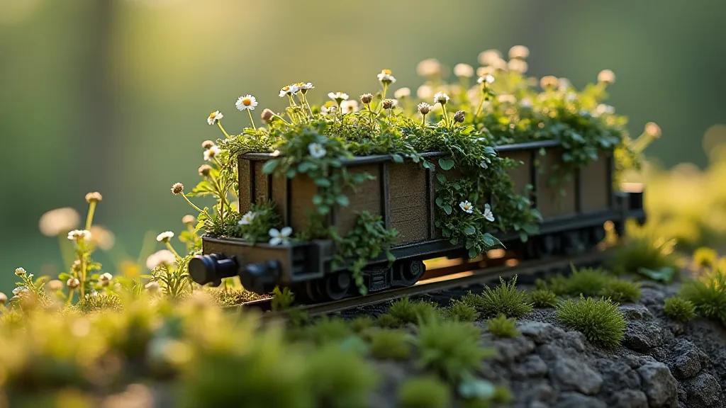 HO Scale Train Car with Miniature Overgrowth