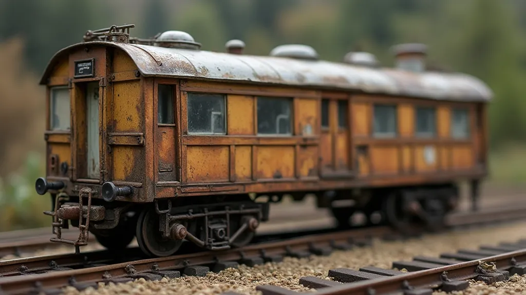 Weathered train car on a miniature railway layout